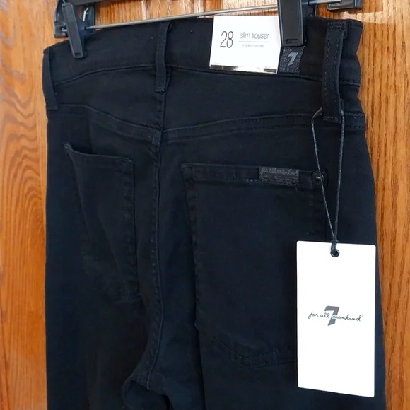 7 For All Mankind NWT Women's Size 28 Black Slim Trouser Flare Denim Jeans Pants - Picture 15 of 15